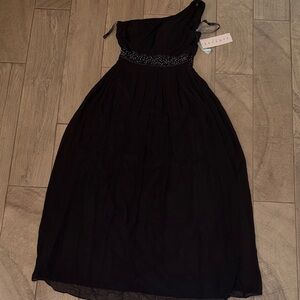 NEW NWT Size 10 Bill Levkoff One-Shoulder Black Evening Dress with Beaded Waist